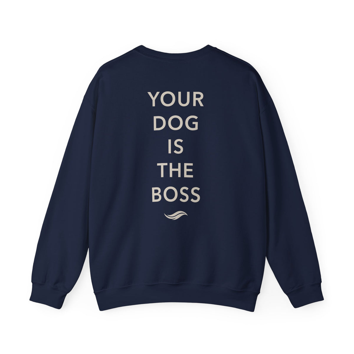 Back view, Navy: 'Your dog is the boss' tagline