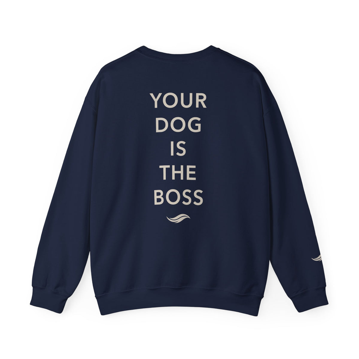 Back view, Navy: 'Your dog is the boss' tagline