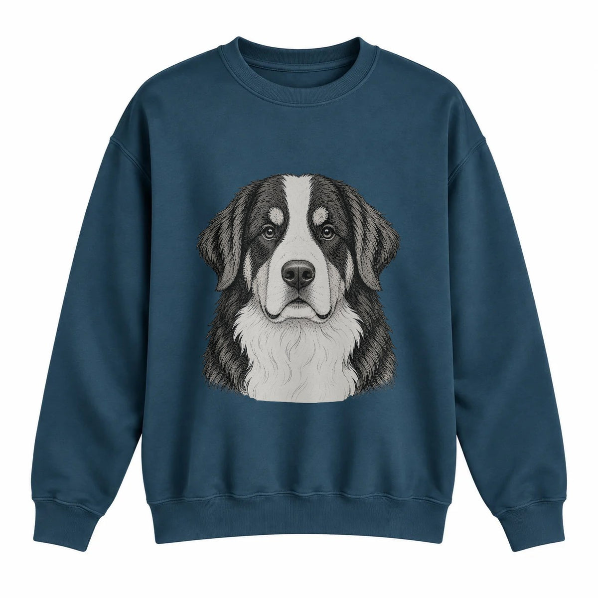 Bernese Mountain Dog portrait crewneck, Washed Navy, front