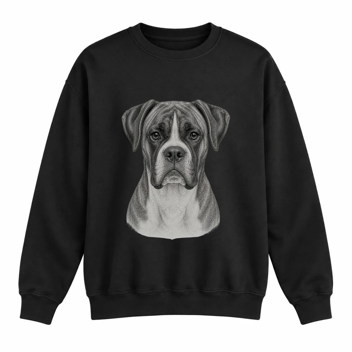Boxer portrait crewneck, Black Ink, front