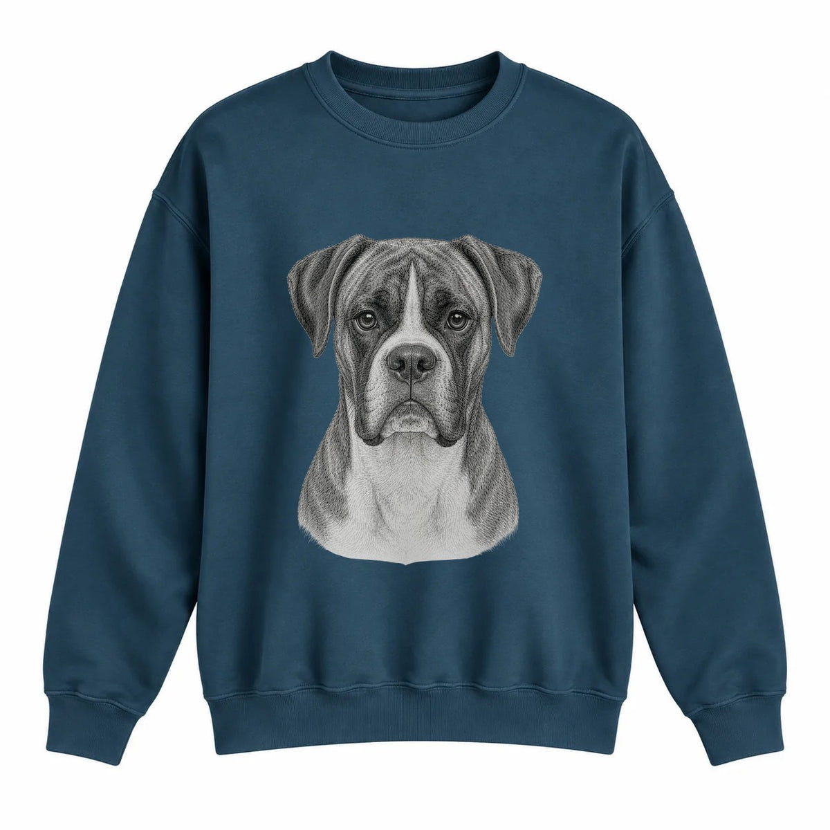 Boxer portrait crewneck, Washed Navy, front