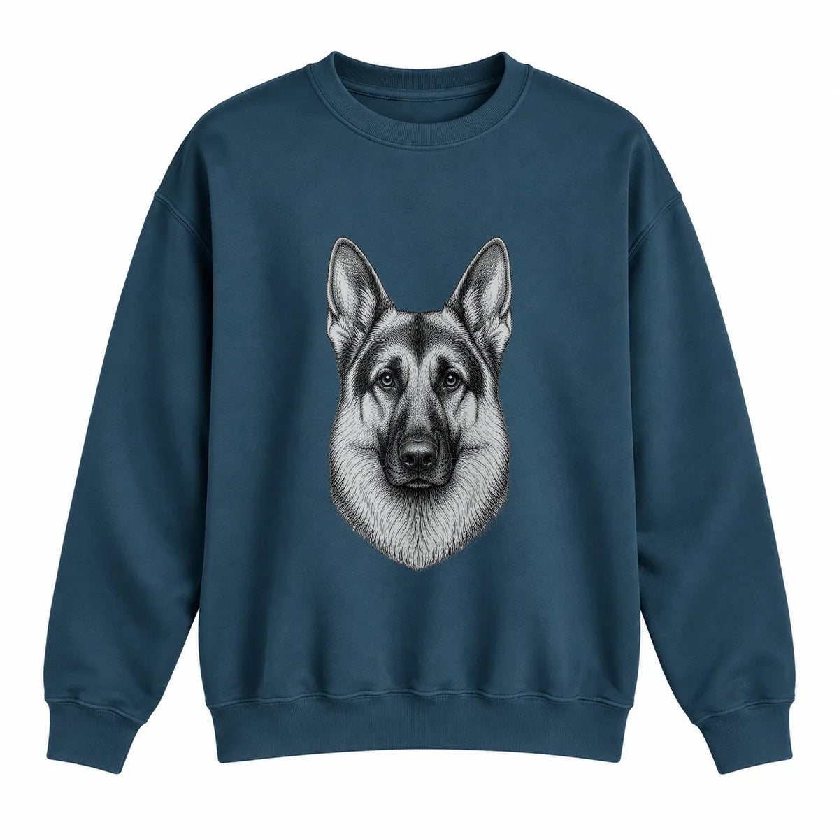 German Shepherd portrait crewneck, Washed Navy, front