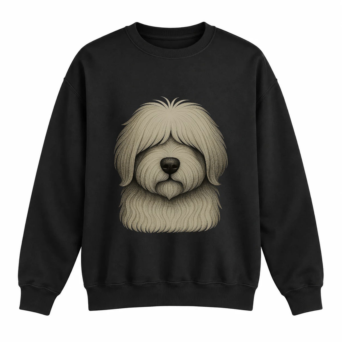 Old English Sheepdog portrait crewneck, Black Ink, front