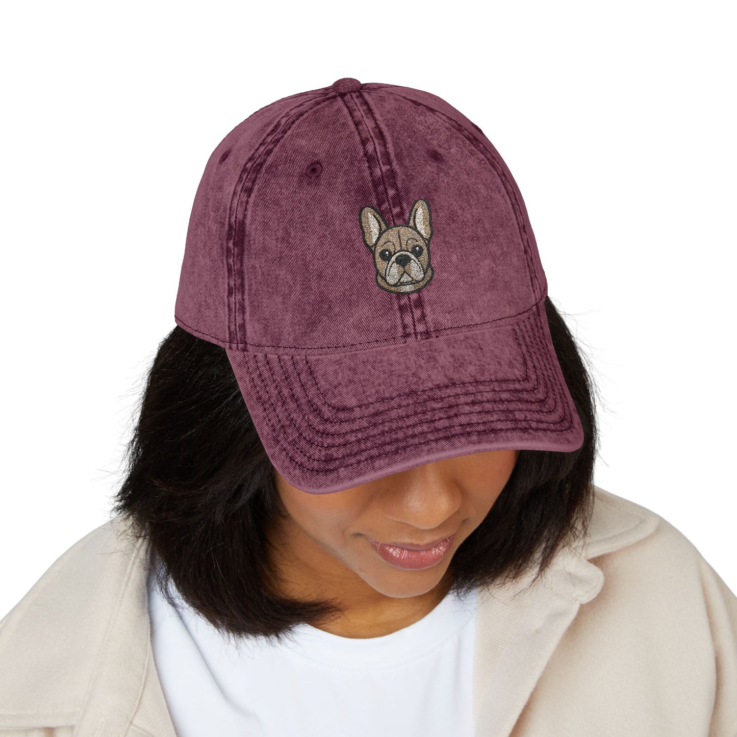 Embroidered French Bulldog Vintage Cap — Washed Hat