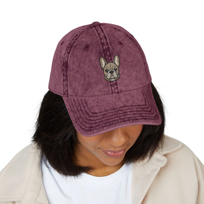 Embroidered French Bulldog Vintage Cap — Washed Hat