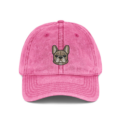 Embroidered French Bulldog Vintage Cap — Washed Hat