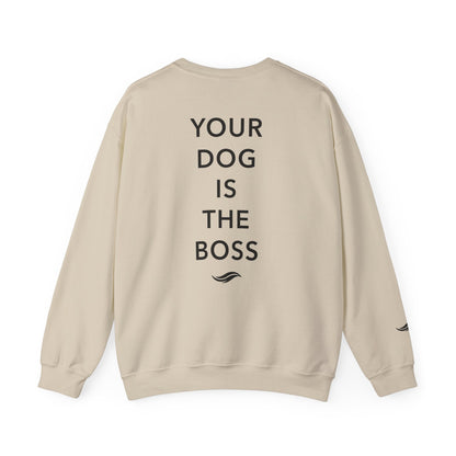 Back view, Sand: 'Your dog is the boss' tagline