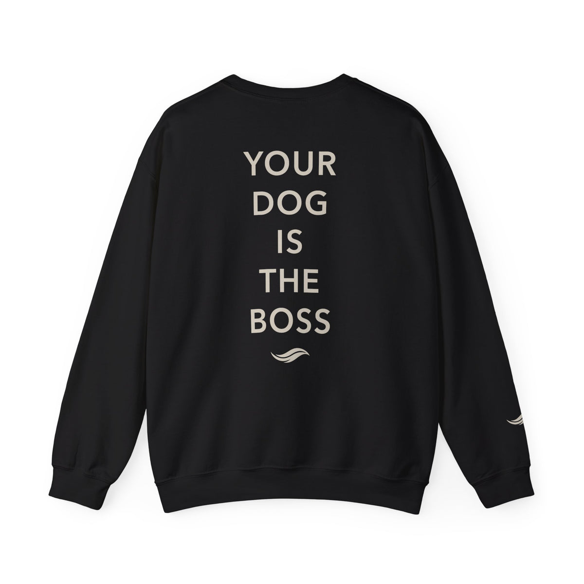 Back view, Black: 'Your dog is the boss' tagline