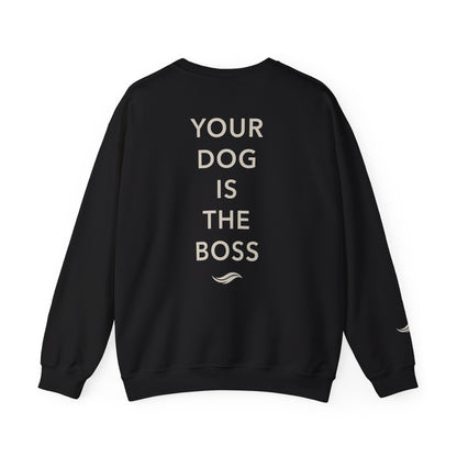 Back view, Black: 'Your dog is the boss' tagline