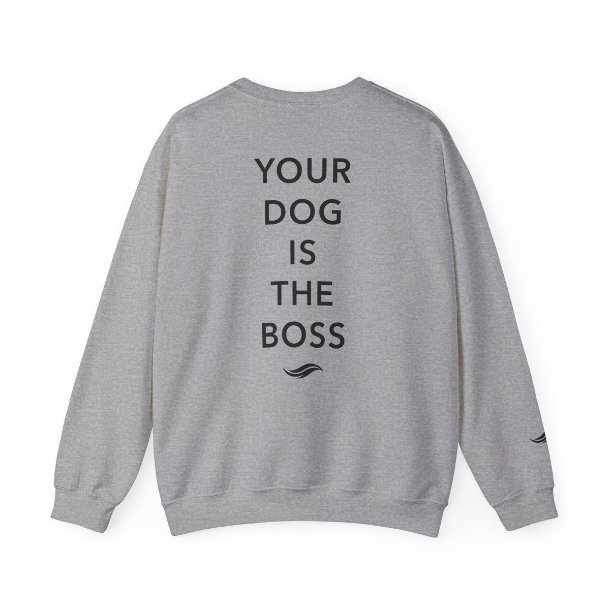 Back view, Sport Grey: 'Your dog is the boss' tagline