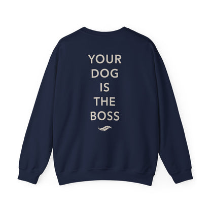 Back view, Navy: 'Your dog is the boss' tagline