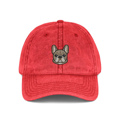 Embroidered French Bulldog Vintage Cap — Washed Hat