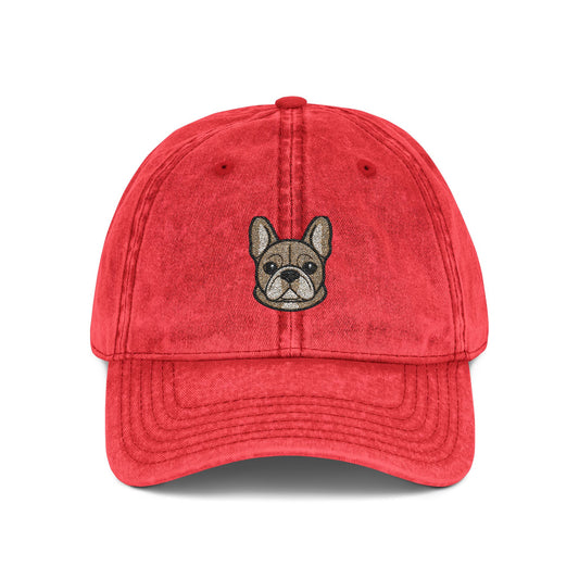 Embroidered French Bulldog Vintage Cap — Washed Hat