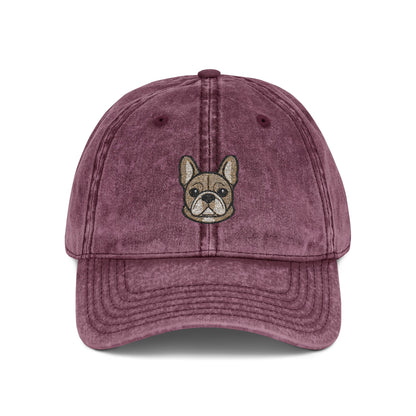 Embroidered French Bulldog Vintage Cap — Washed Hat