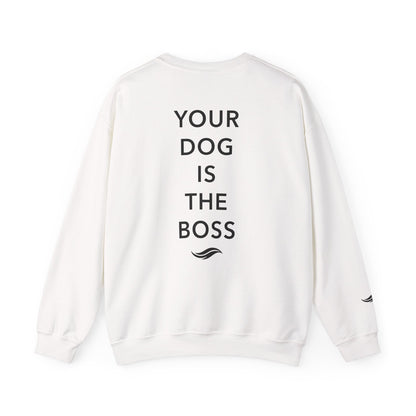 Back view, White: 'Your dog is the boss' tagline