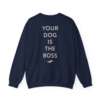Back view, Navy: 'Your dog is the boss' tagline