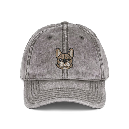 Embroidered French Bulldog Vintage Cap — Washed Hat