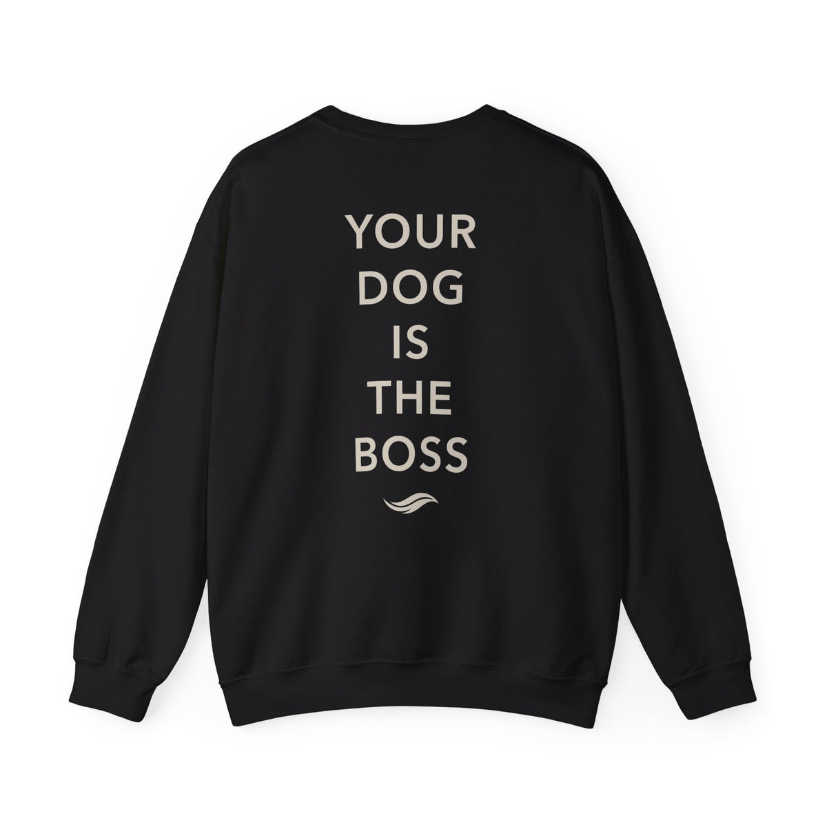 Back view, Black: 'Your dog is the boss' tagline