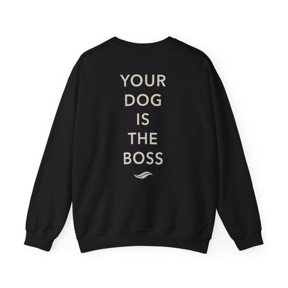 Back view, Black: 'Your dog is the boss' tagline