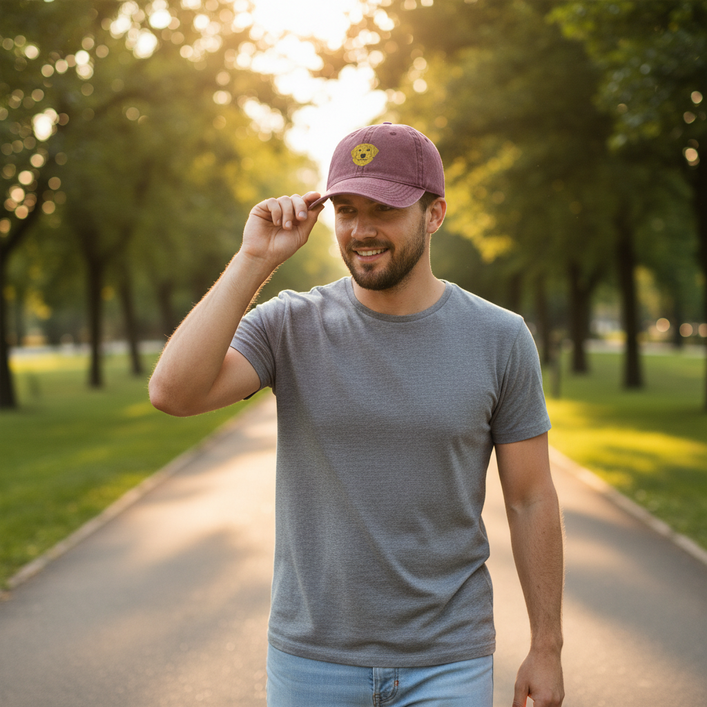 Vintage Embroidered Golden Retriever — Retro Washed Baseball Hat