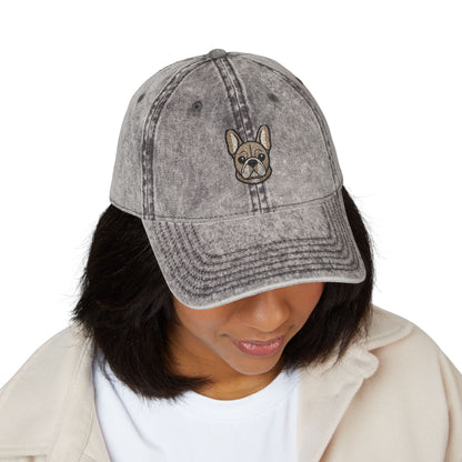 Embroidered French Bulldog Vintage Cap — Washed Hat