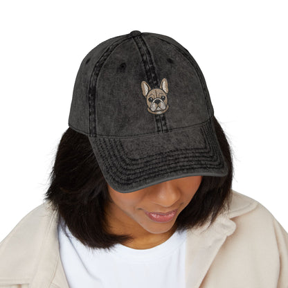 Embroidered French Bulldog Vintage Cap — Washed Hat