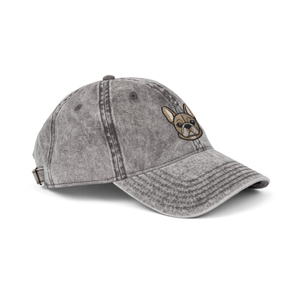 Embroidered French Bulldog Vintage Cap — Washed Hat
