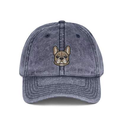 Embroidered French Bulldog Vintage Cap — Washed Hat