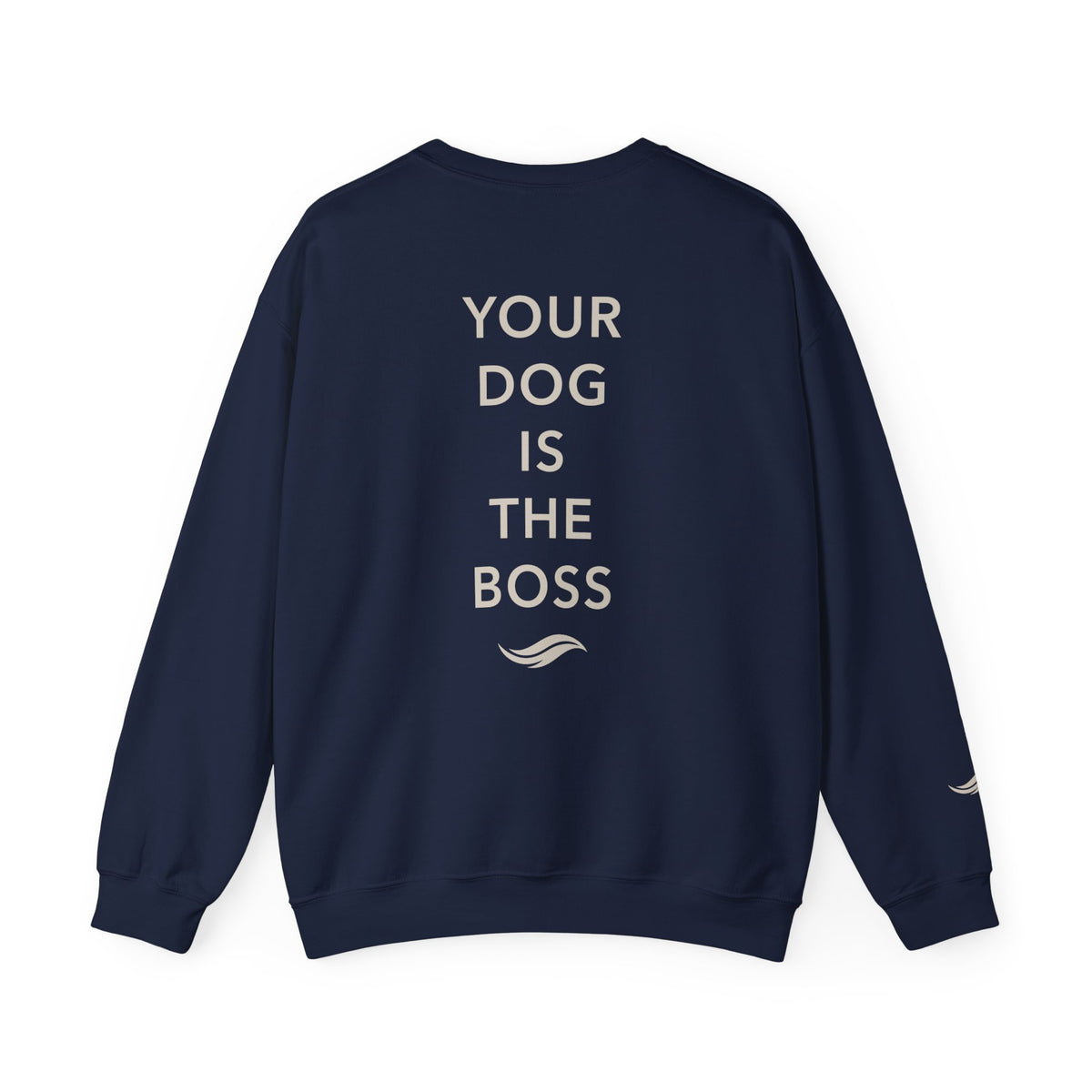 Back view, Navy: 'Your dog is the boss' tagline