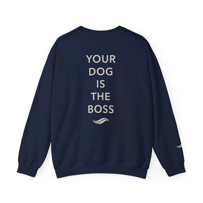 Back view, Navy: 'Your dog is the boss' tagline