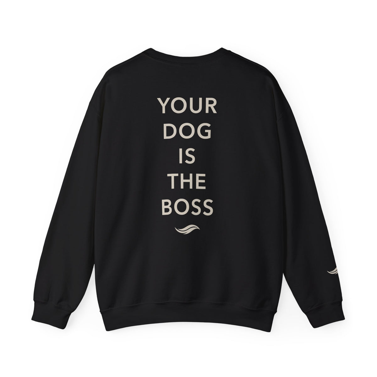 Back view, Black: 'Your dog is the boss' tagline