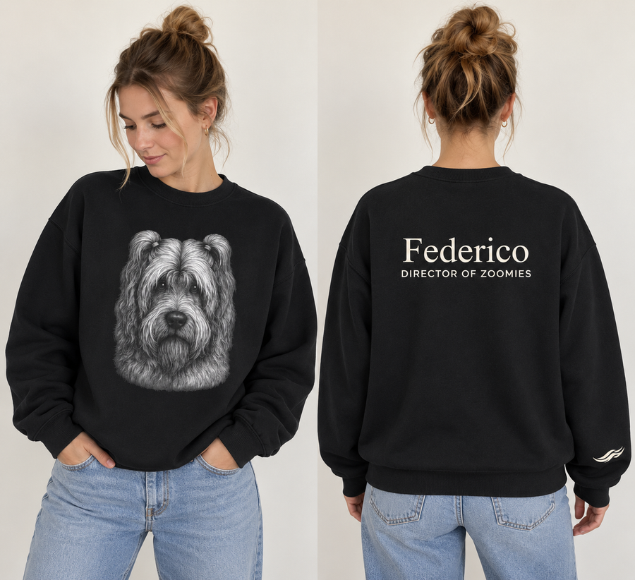Fluff Club Dog Portrait Crewneck — Personalized Name & Job Title Sweatshirt