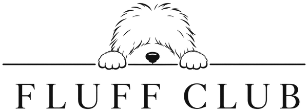Fluff Club logo – dog peeking over the line with wordmark