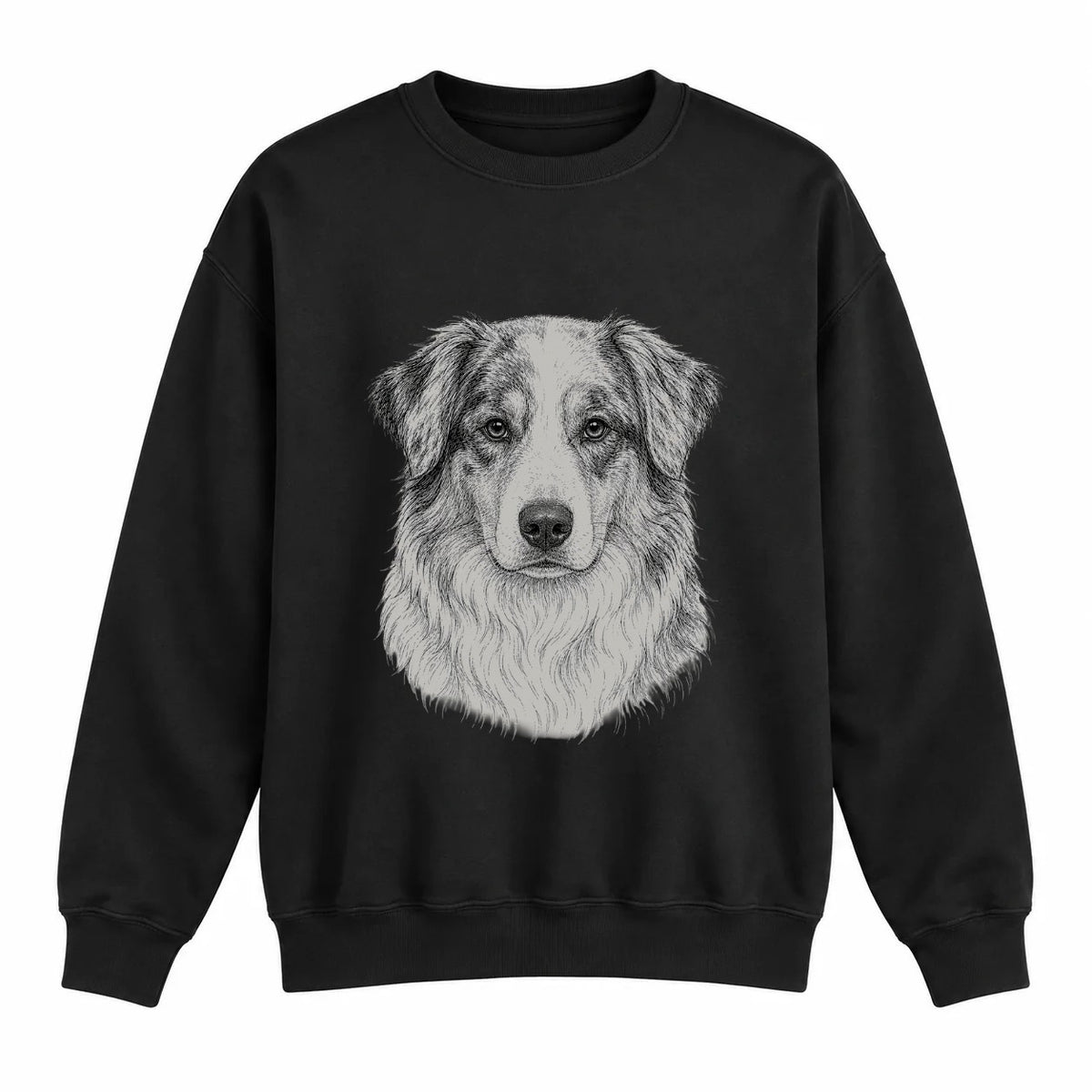 Australian Shepherd portrait crewneck, Black Ink, front