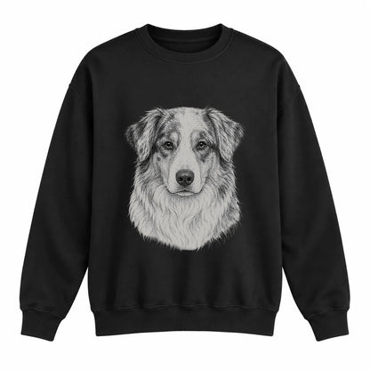 Australian Shepherd portrait crewneck, Black Ink, front