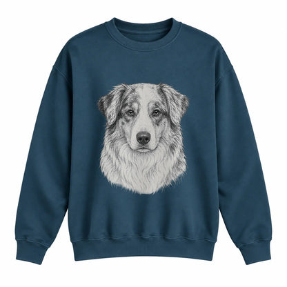 Australian Shepherd portrait crewneck, Washed Navy, front
