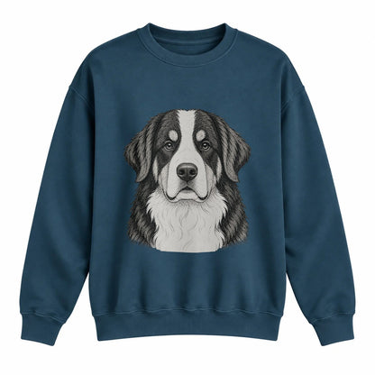 Bernese Mountain Dog portrait crewneck, Washed Navy, front