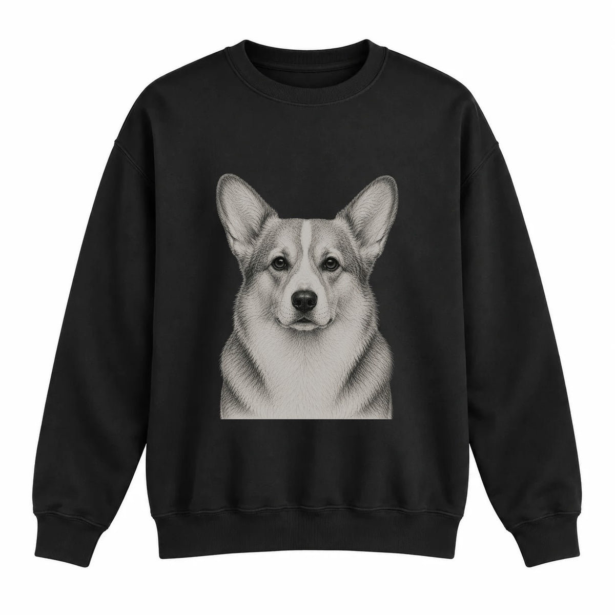Corgi portrait crewneck, Black Ink, front