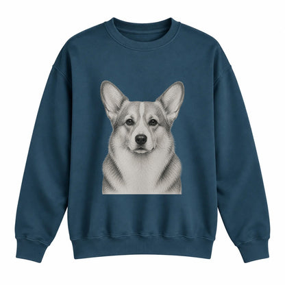 Corgi portrait crewneck, Washed Navy, front