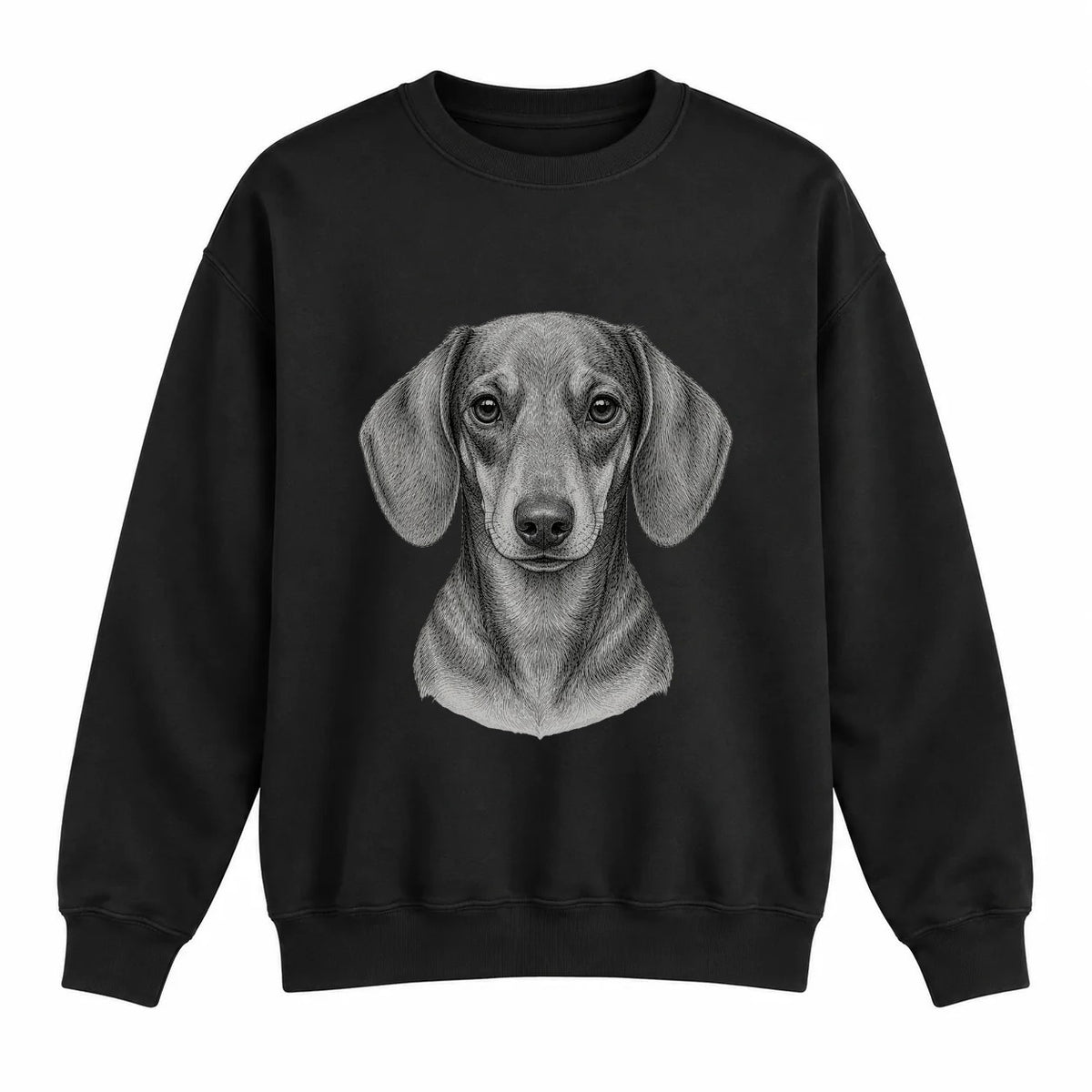 Dachshund portrait crewneck, Black Ink, front