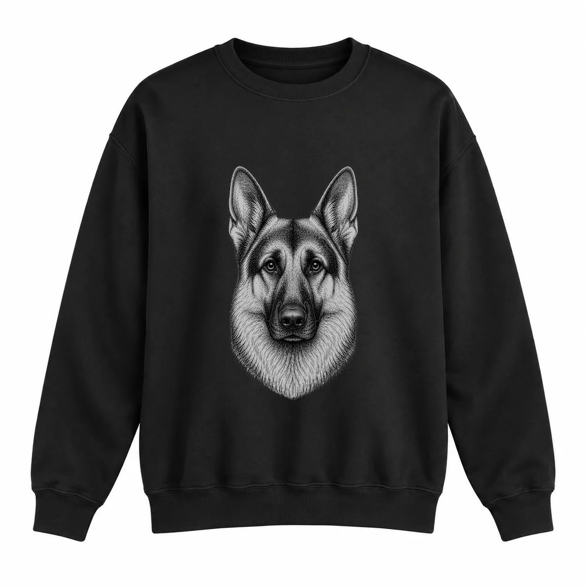 German Shepherd portrait crewneck, Black Ink, front