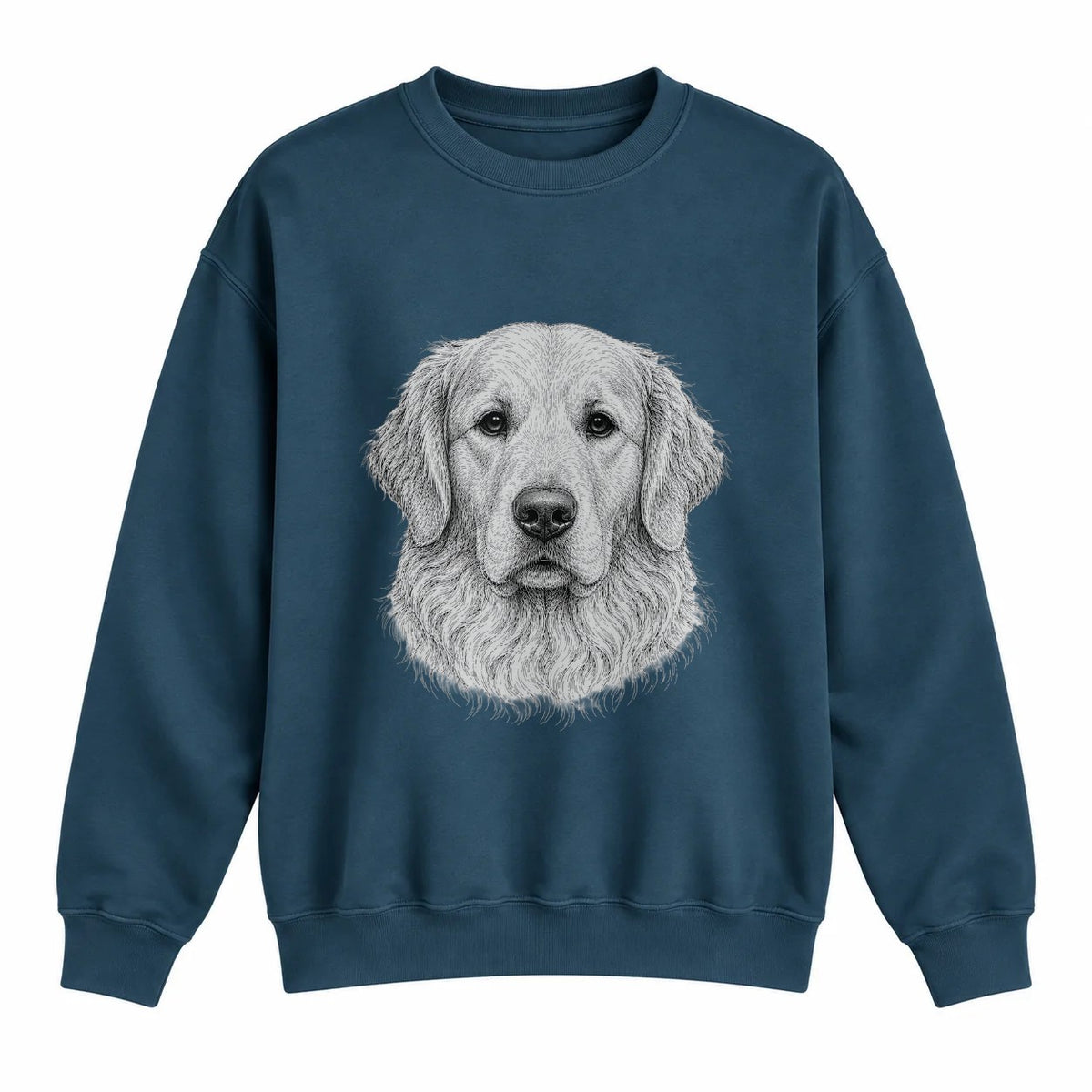 Golden Retriever portrait crewneck, Washed Navy, front