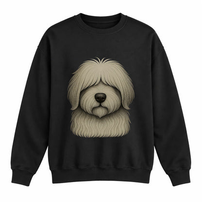 Old English Sheepdog portrait crewneck, Black Ink, front
